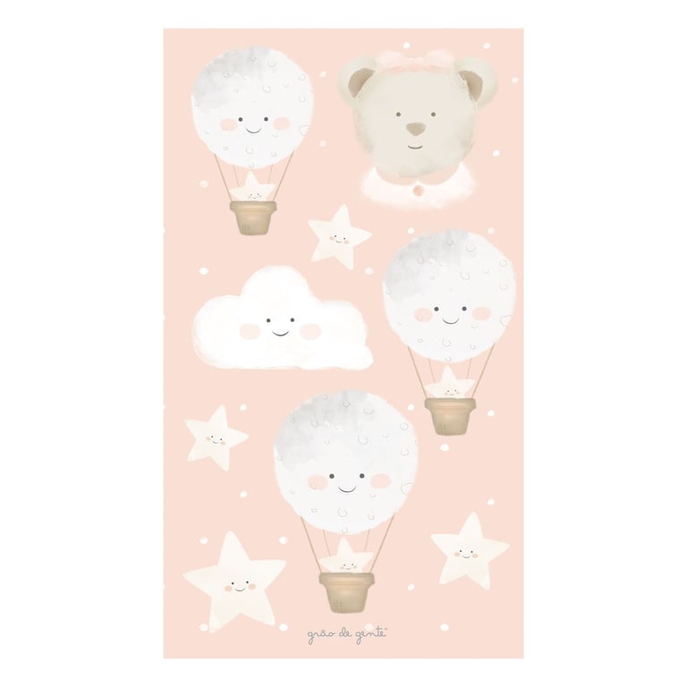 Adesivos de Parede Ursinha, Balões, Nuvens e Estrelas Salmão