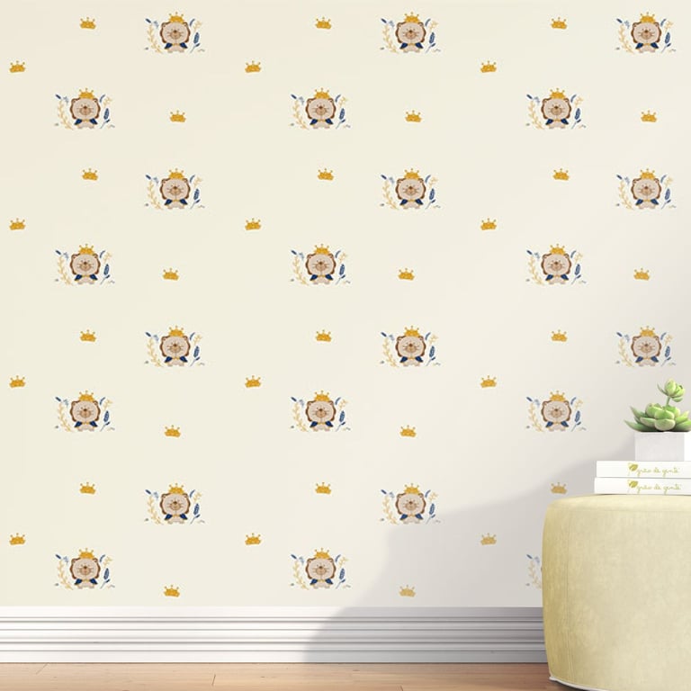 Papel de Parede Leão Reizinho da Floresta Azul Marinho 3m