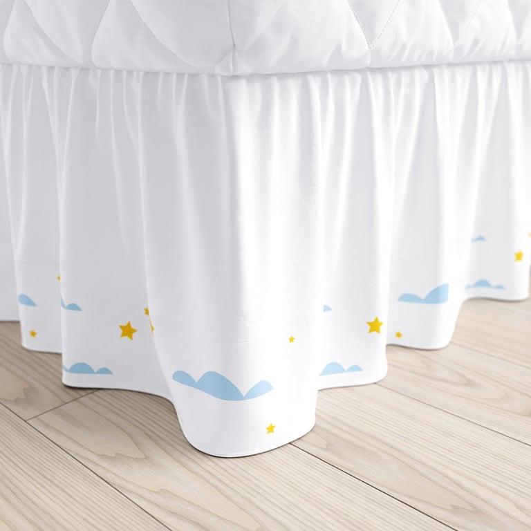 Saia de Cama Infantil Solteiro Nuvens e Estrelas