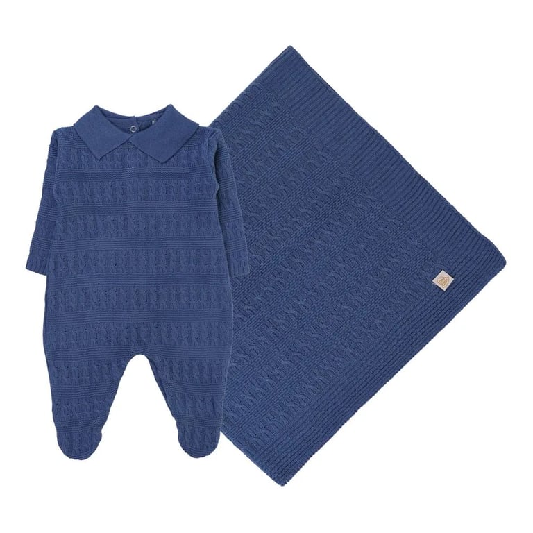 Saída de Maternidade Din Don com Trança Transpassada Azul Claro