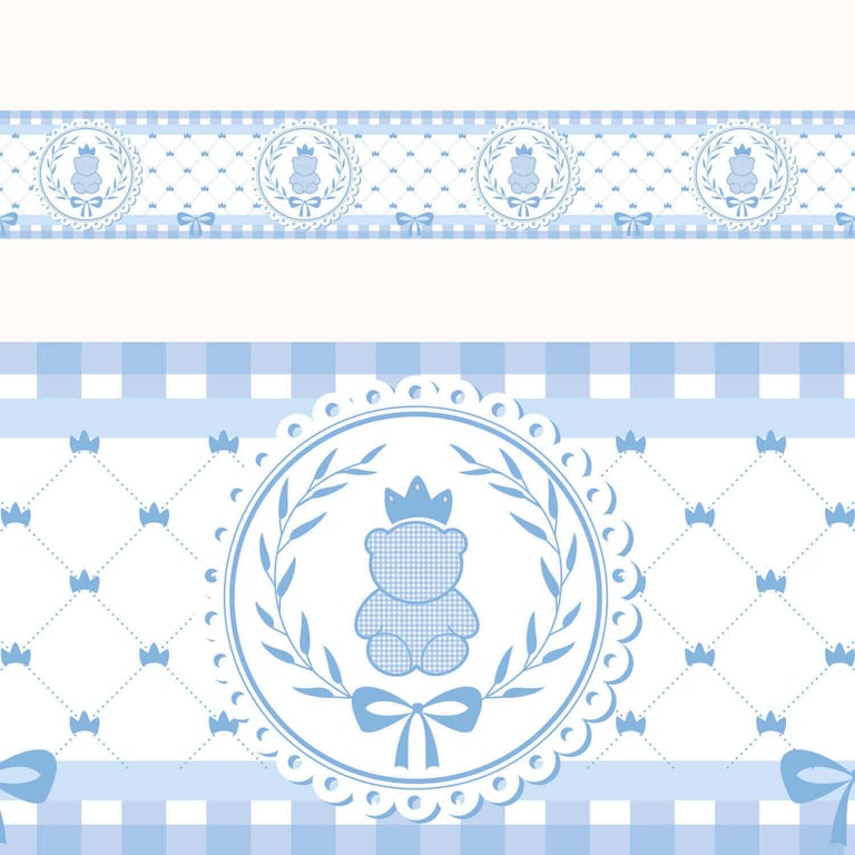 Faixa Adesiva de Parede Ursinho Clássico Azul Bebê