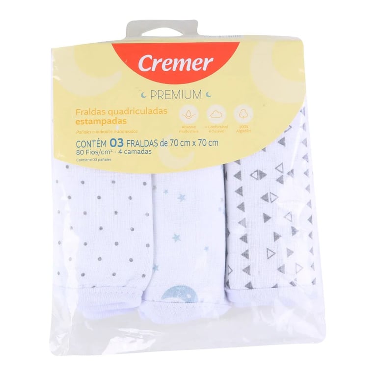 Fraldas Cremer Premium Geométricas 3 Peças