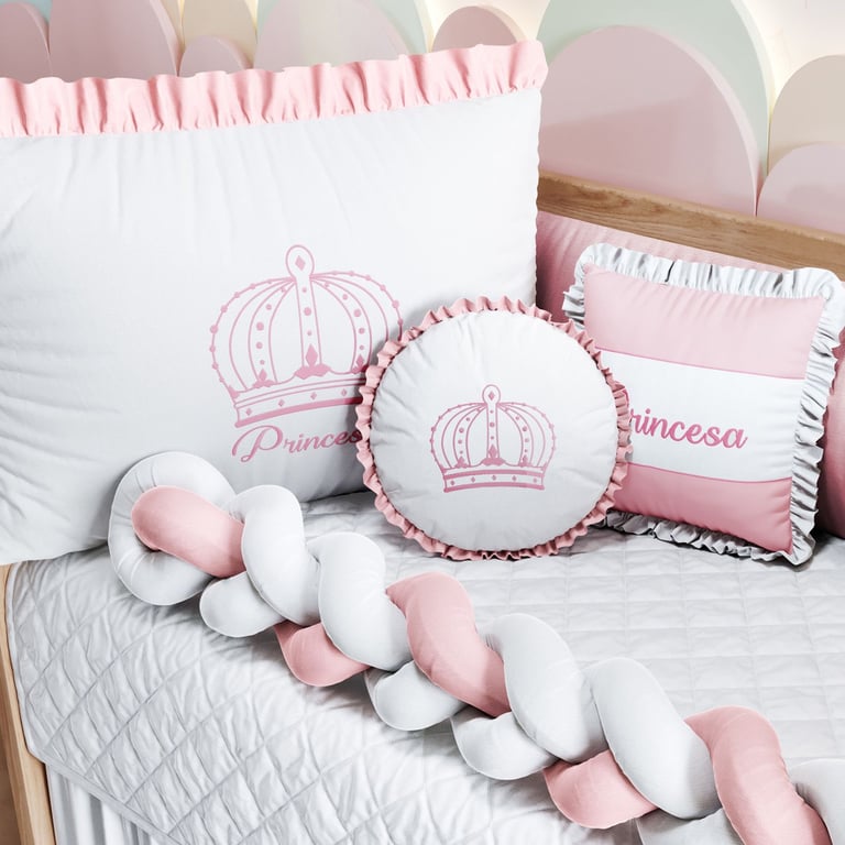 Kit Berço Trança Menina Princesa Rosa