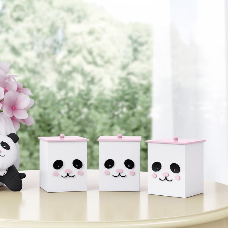 Jogo de Potes Urso Panda Floral Moderna