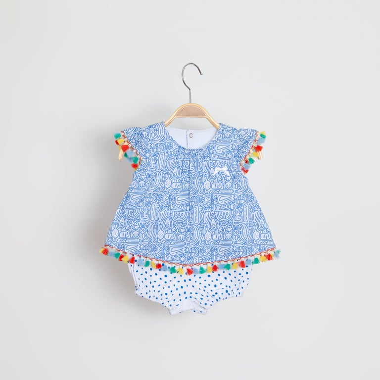 Macaquinho Bebê Estampado Limão Shorts Poá Azul G