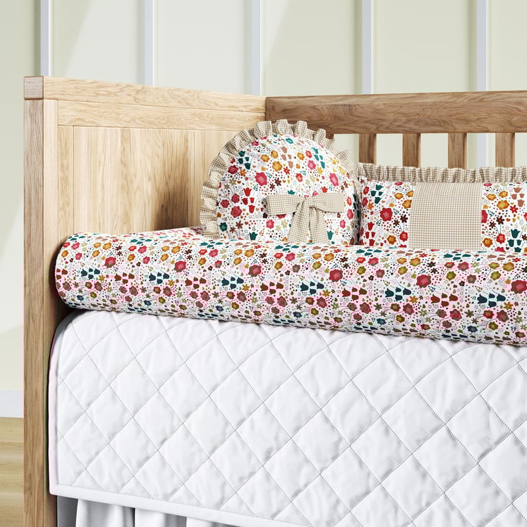 Kit Berço Rolinhos Florido Bege 8 Peças