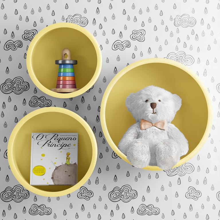 Nichos de Madeira Redondos Amarelo 03 Peças