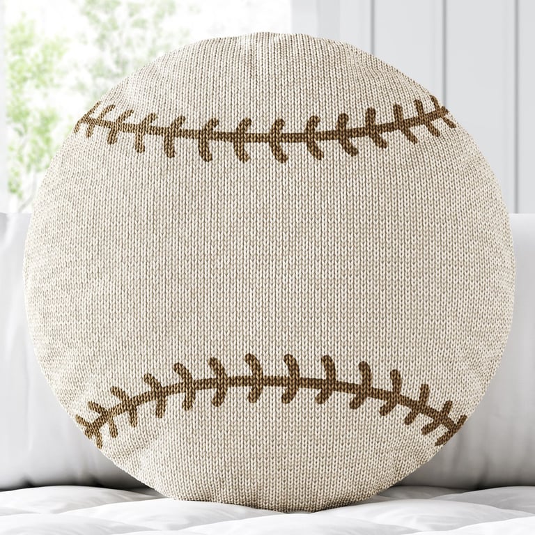 Almofada Redonda Tricot Bola de Beisebol Bege