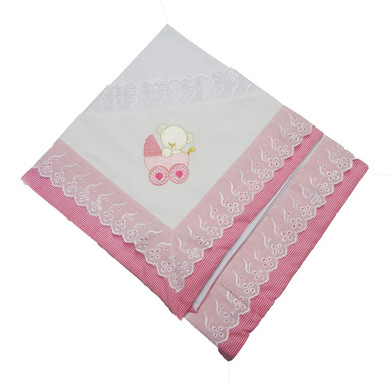 Manta Malha Ursinha no Carrinho Pink 80cm