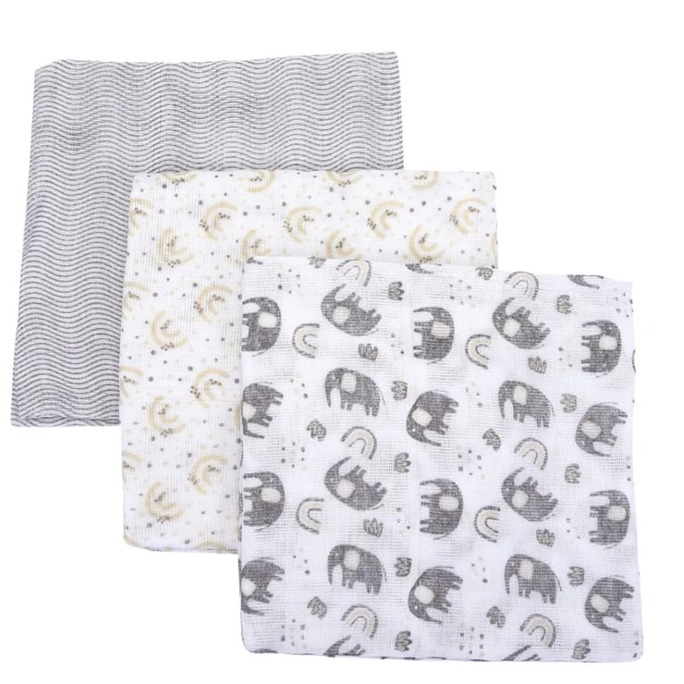 Kit Fralda de Pano Minasrey Composê Elefante Cinza 3 Peças