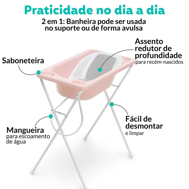 Kit Banho 2 em 1 Acqua Trio com Banheira, Suporte e Assento Redutor Branco — vista alternativa