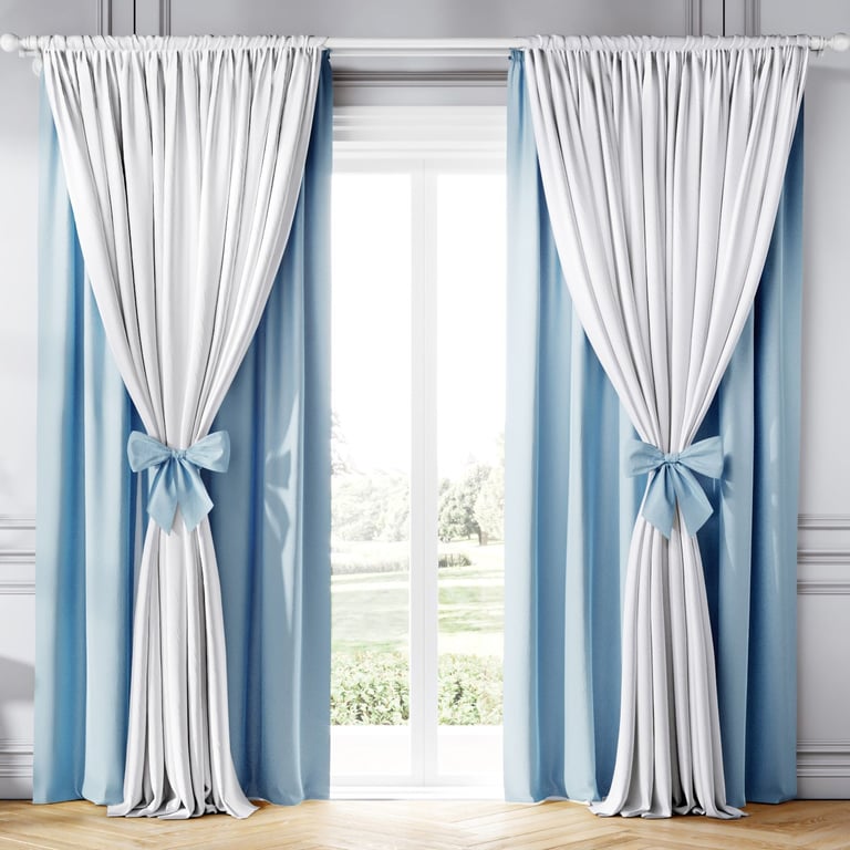 Cortina Clássica com Laços Rosa e Branco