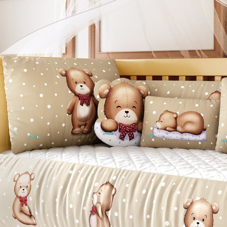 Kit Berço Ursinho Vintage Poá Bege