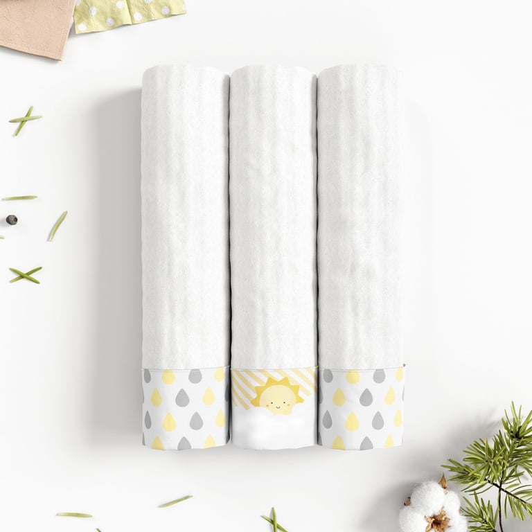 Jogo de Fraldas Ombro com Barra Gotas do Céu e Sol Amarelo