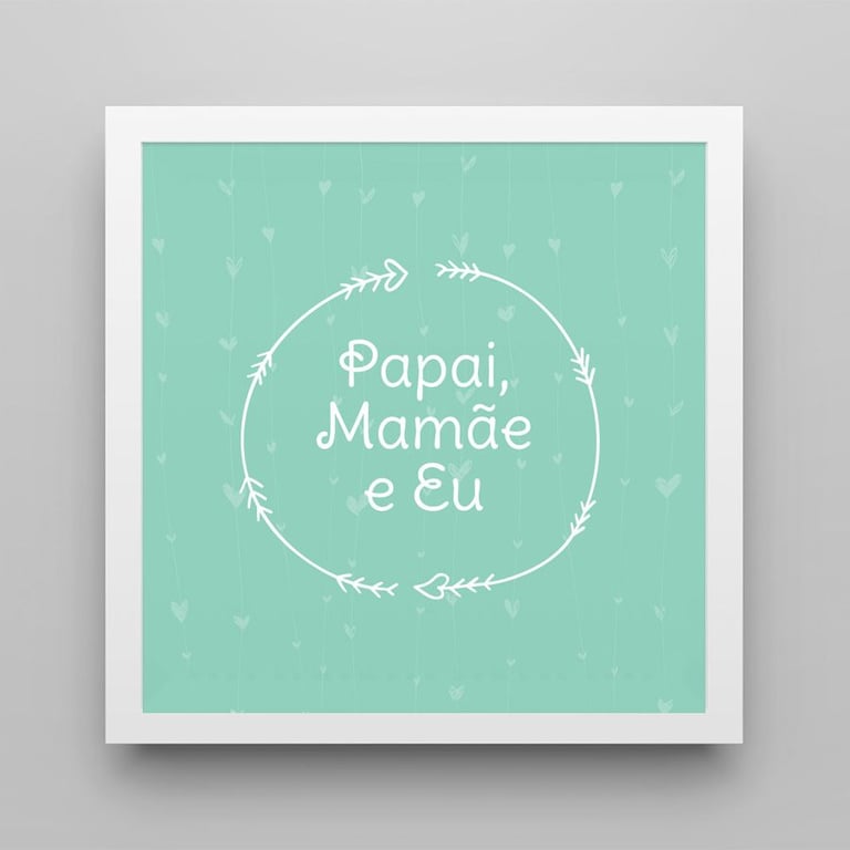Quadro Papai, Mamãe e Eu Verde/Branco 38cm