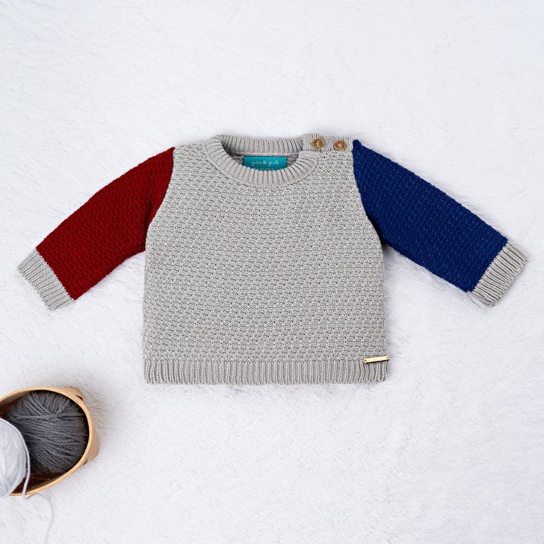 Casaquinho Tricot Tricolor Azul, Vermelho e Cinza