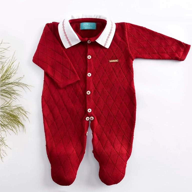 Macacão Tricot Vermelho Com Gola M