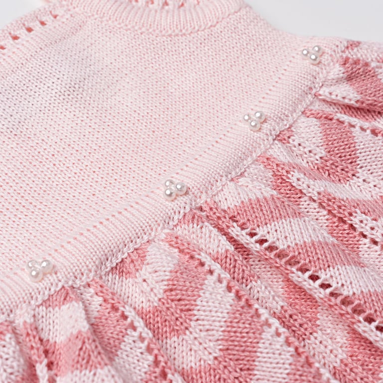 Vestido Tricot Plissado Chevron com Pérolas Rosa e Rosé — vista alternativa