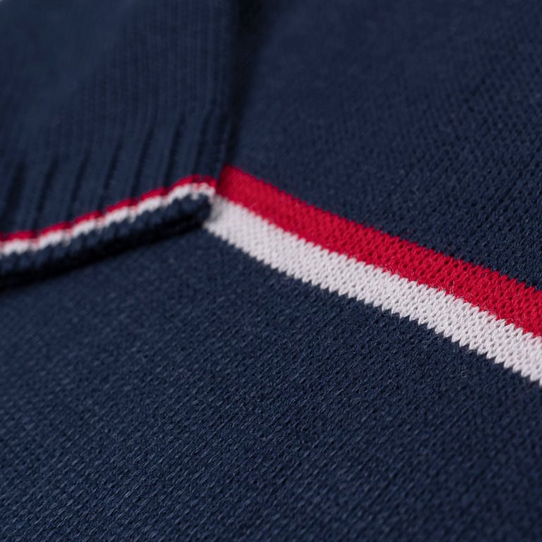 Conjunto Tricot Suéter e Calça Baseball Listras Bege e Azul Marinho 02 Peças