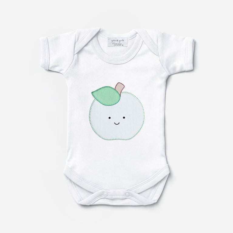 Body Manga Curta Frutinha Maçã Verde Tam P