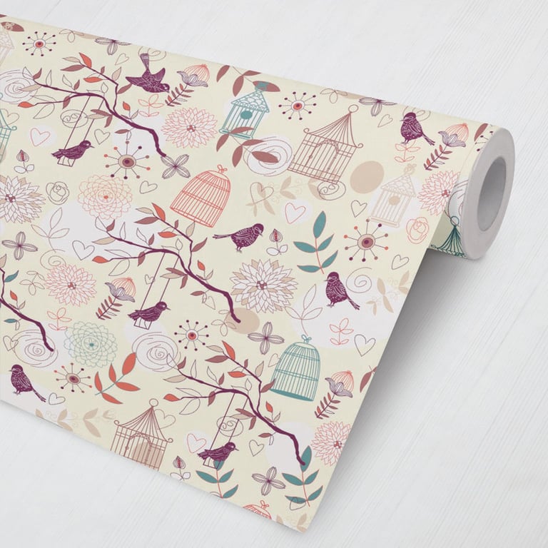 Papel de Parede Gaiolas e Passarinhos Vintage 3M