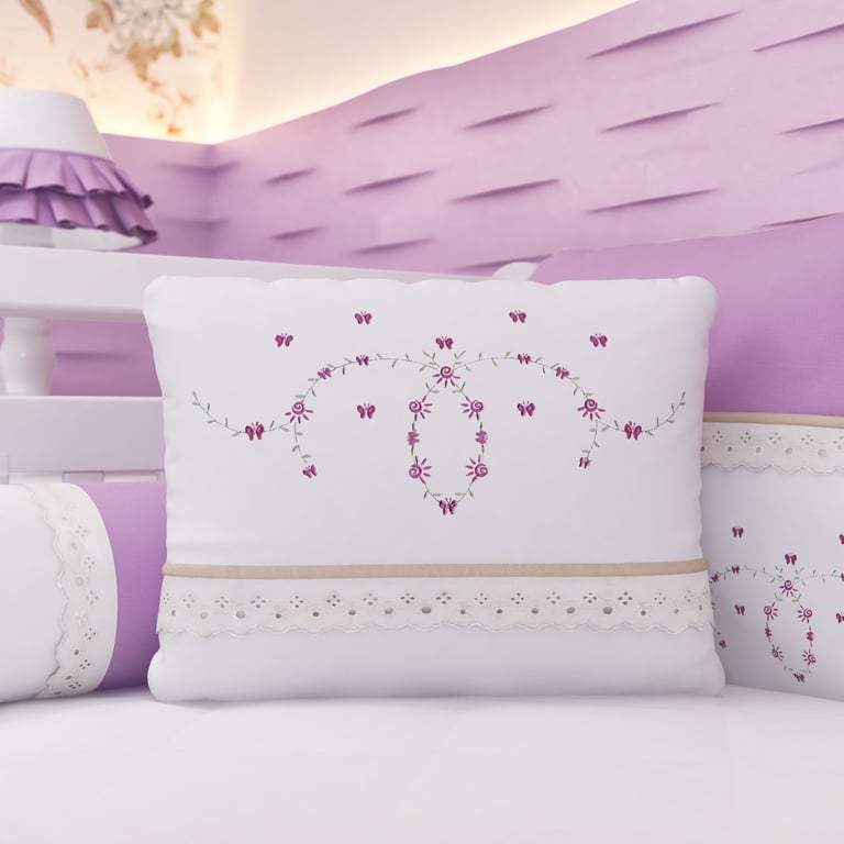 Almofada Retangular Bordada Alice Rosa 43cm