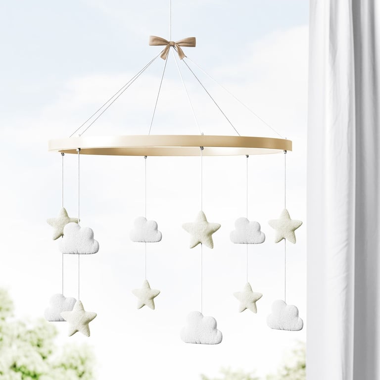 Móbile Nuvem e Estrela Branco e Bege