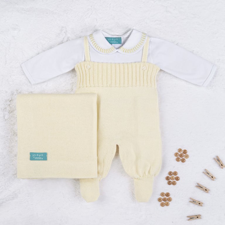 Saída Maternidade Tricot com Body Gola Bebê Amarelo 03 Peças