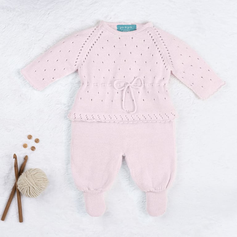 Saída Maternidade Tricot Camélia Rosa 03 Peças — vista alternativa