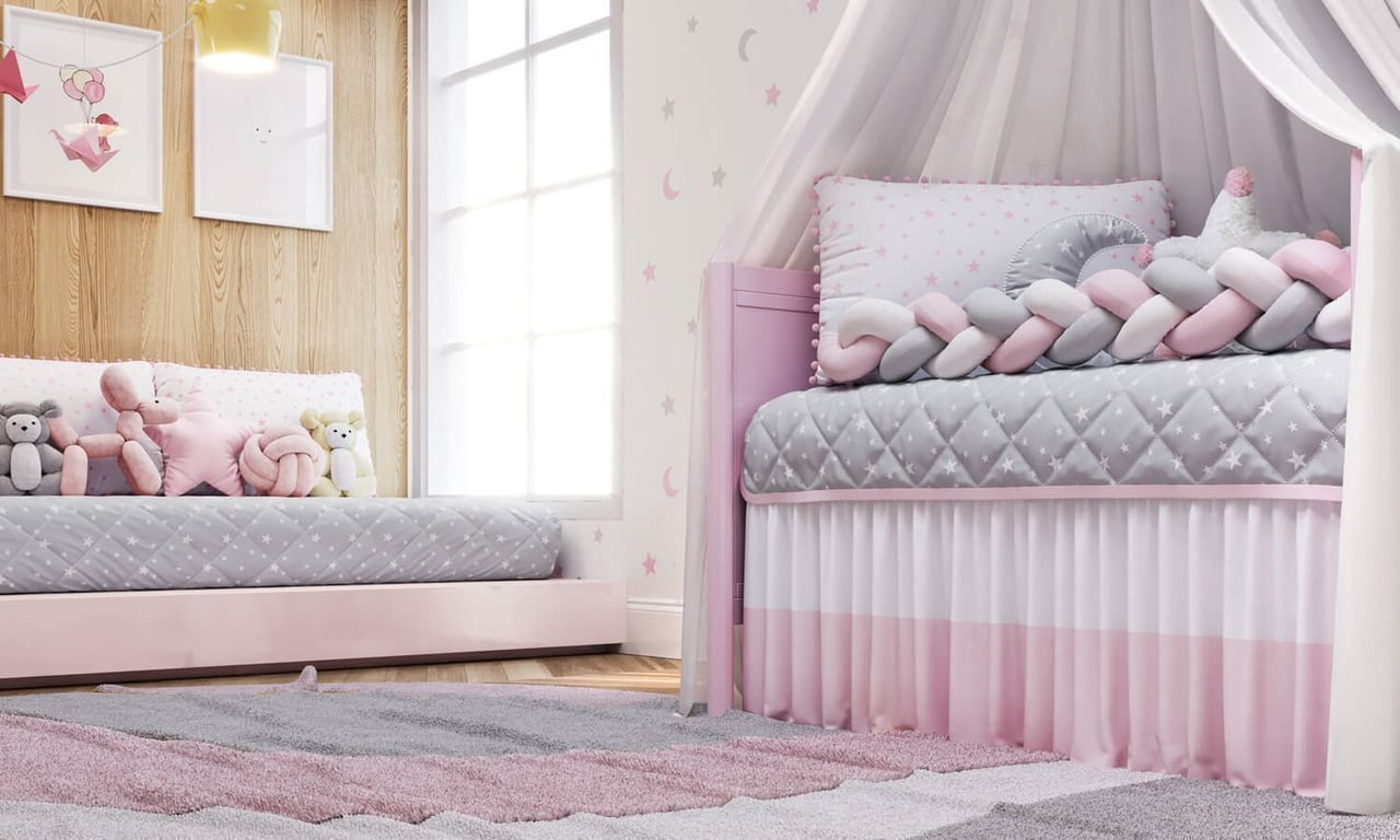 Kit Berço Trança Estrelinhas e Pompons Rosa — vista alternativa