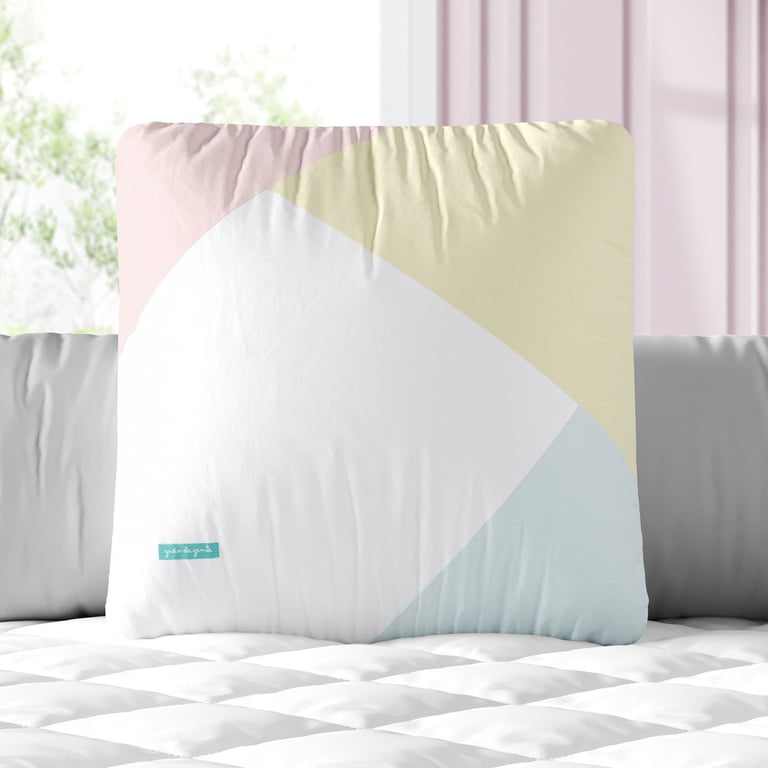 Almofada Quadrada Geométrico Amarelo, Azul e Rosa 30cm