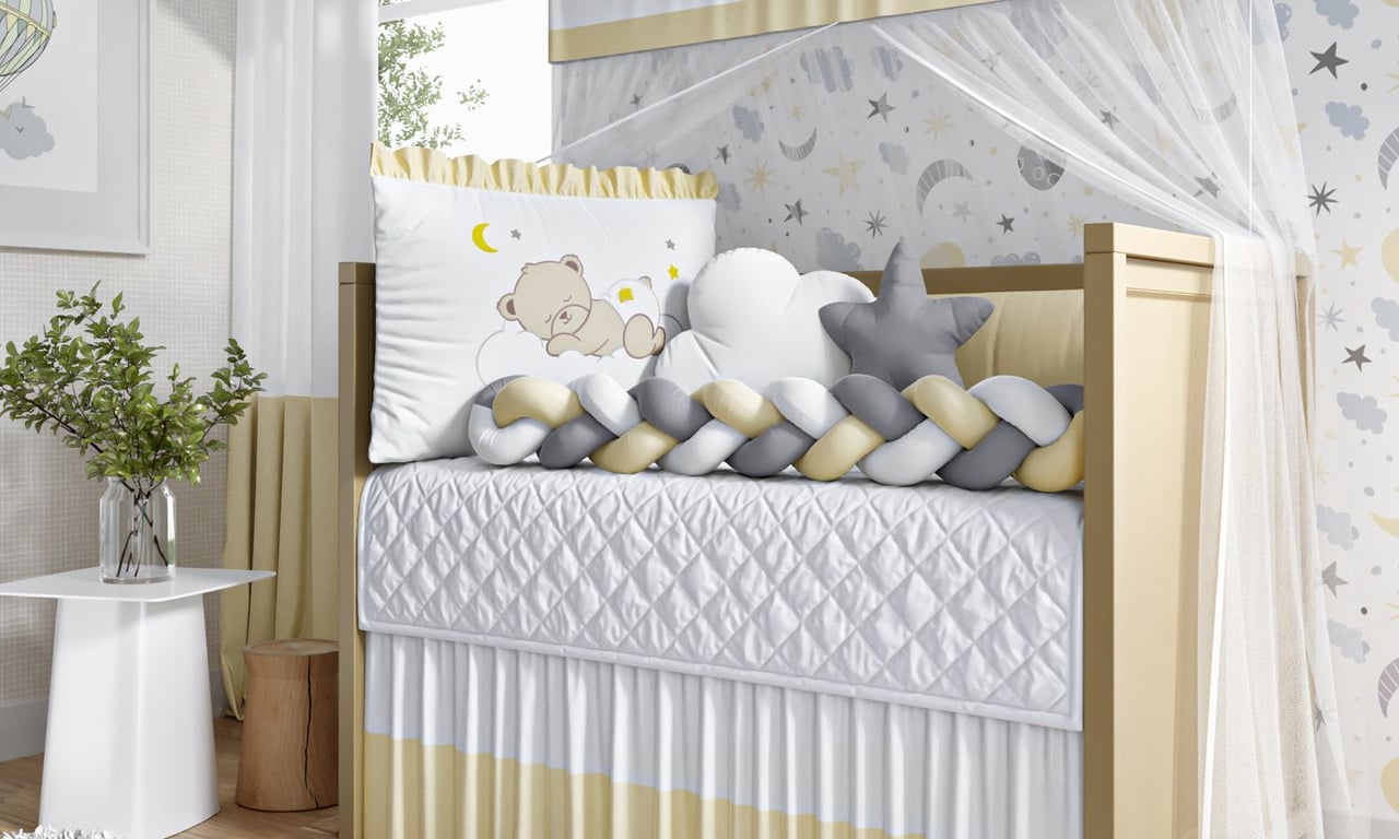 Kit Berço Trança Urso Sonequinha Amarelo e Cinza — vista alternativa
