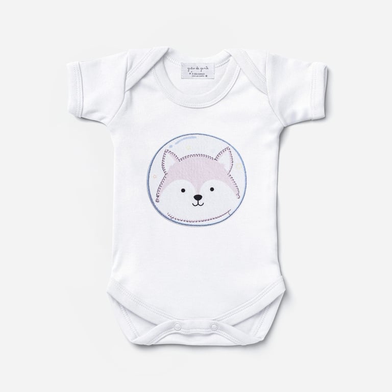 Body Manga Curta Lobinho Astronauta Tam P