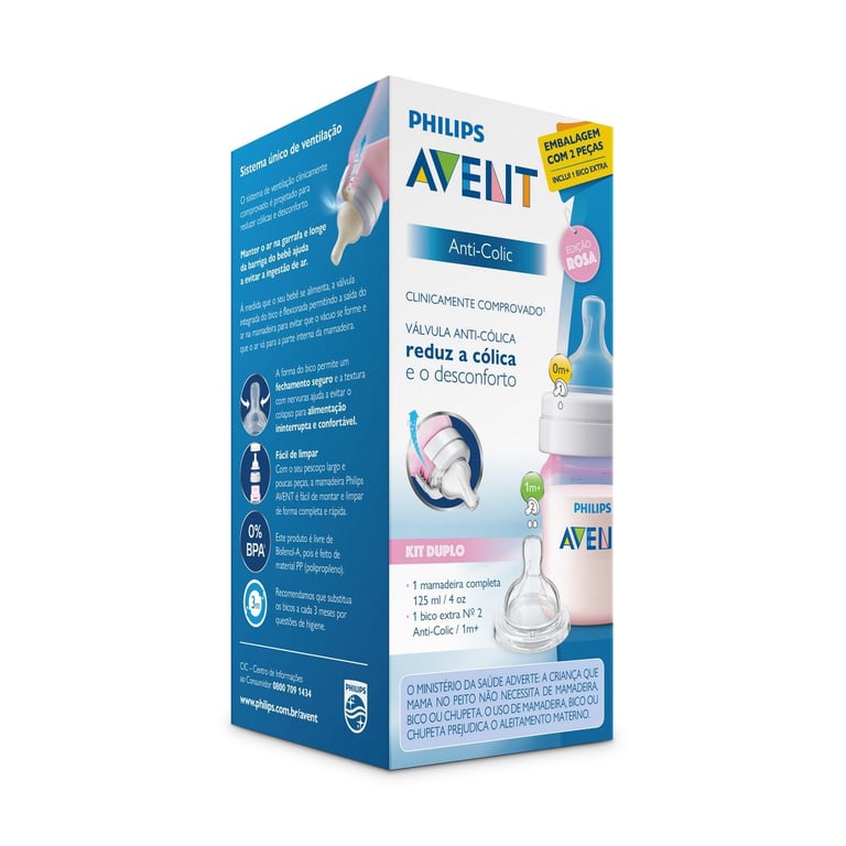 Mamadeira Anticólica Rosa + Bico nº 2 125ml — vista alternativa