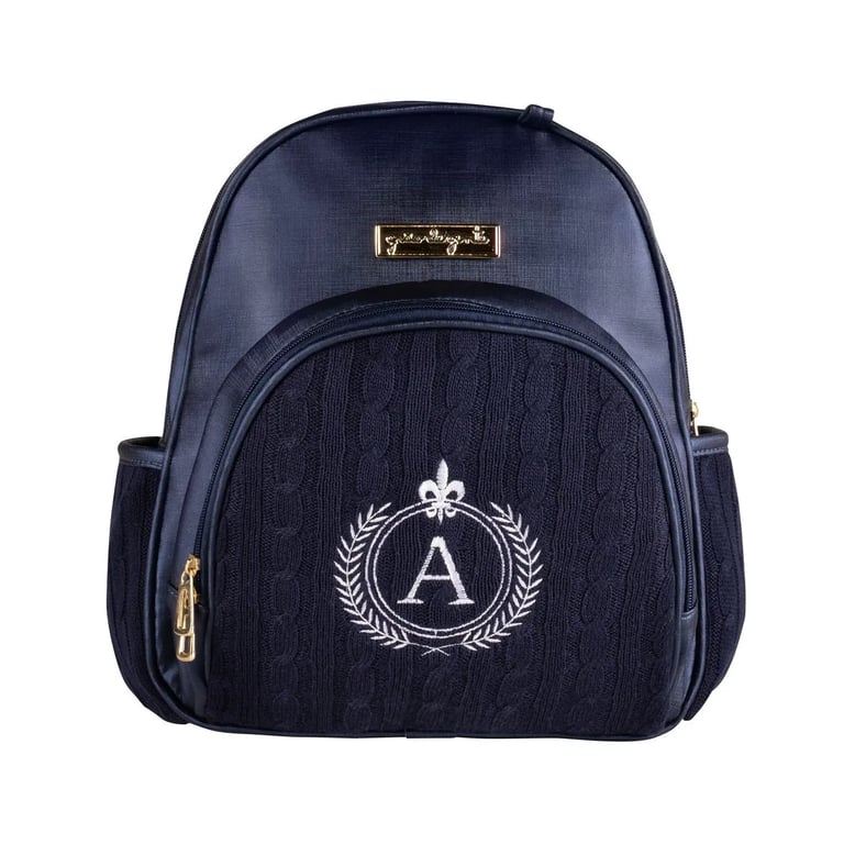 Mochila Maternidade Personalizada Tricot Azul Marinho - Letra T