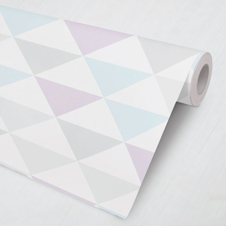 Papel de Parede Triângulos Geométricos Azul Claro e Lilás 3M