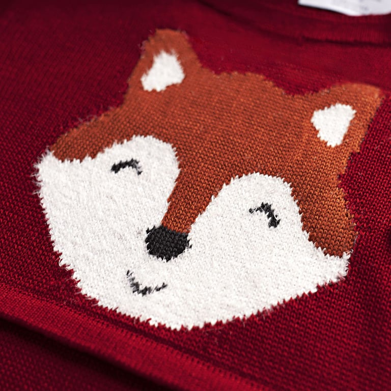 Saída Maternidade Tricot Jacquard Raposa Feliz Vermelho 02 Peças — vista alternativa