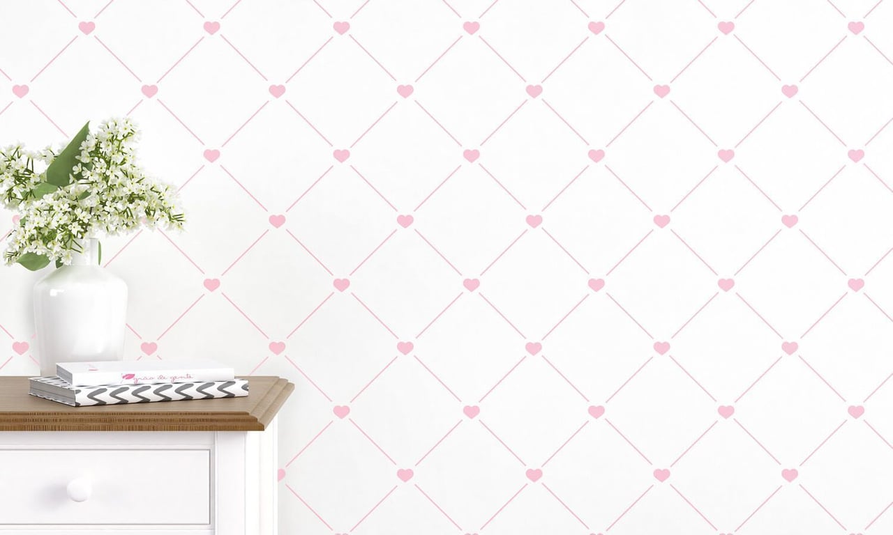 Papel de Parede Losango Coração Rosa 3m