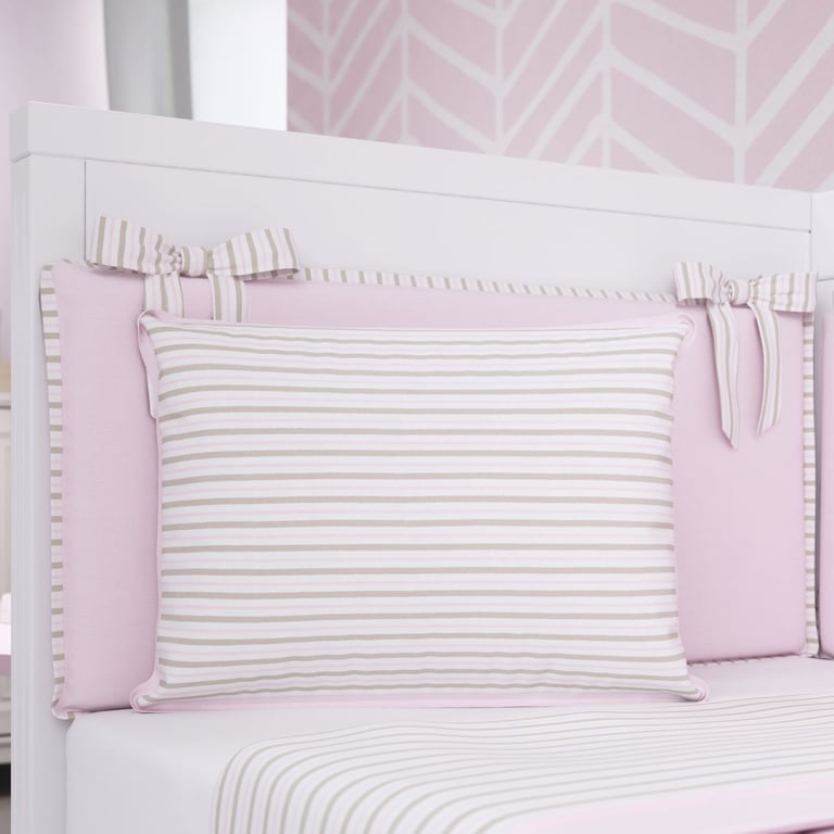 Almofada Retangular Listrada Rosa e Bege 38cm