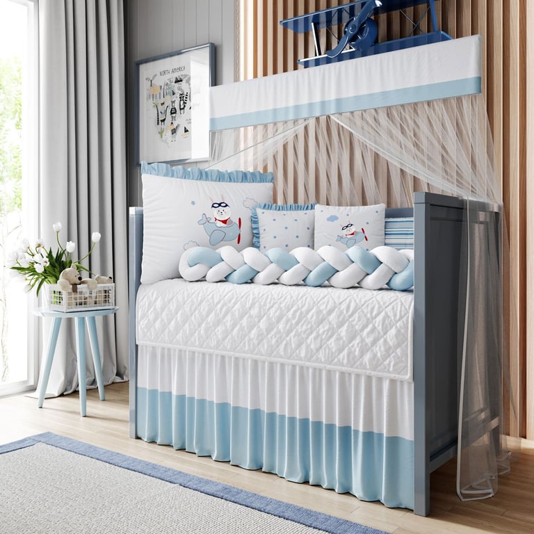 Kit Berço Trança Coelhinho Aviador Azul — vista alternativa