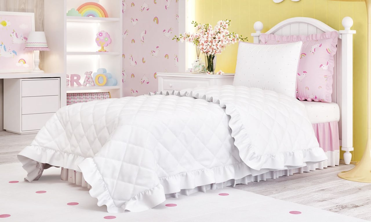 Edredom Infantil Matelado com Babado Branco — vista alternativa