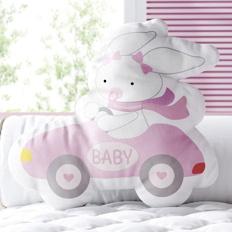 Almofada Coelhinha Motorista Baby Rosa 33cm