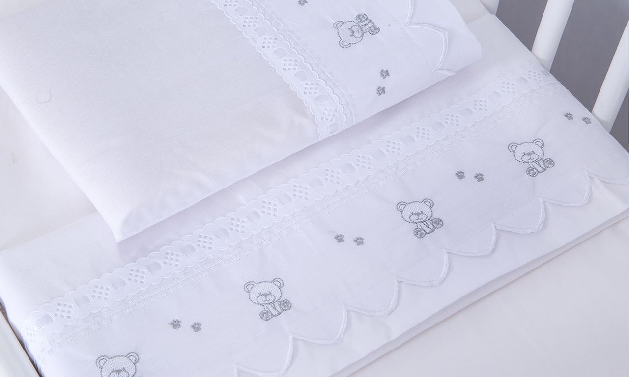 Jogo de Lençol Mini Berço Urso Teddy Branco — vista alternativa