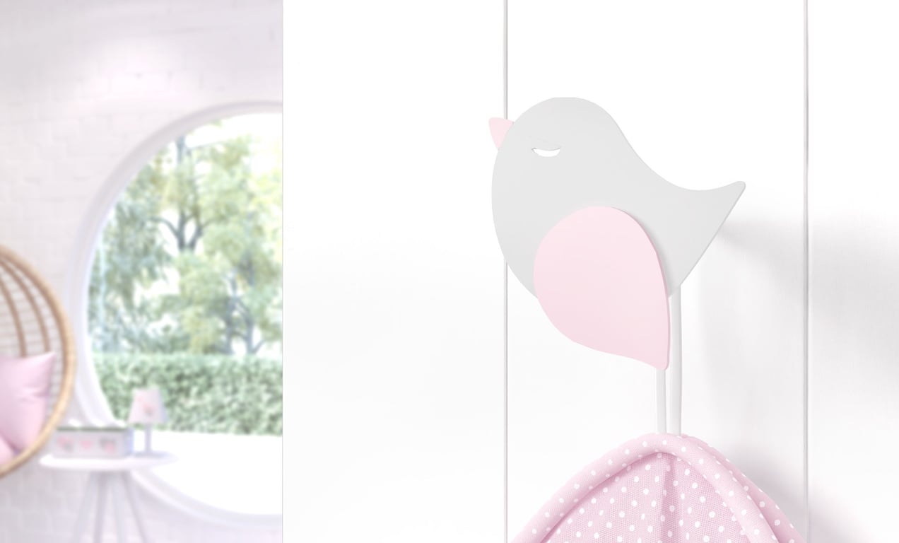 Cabideiro de Parede Passarinho Patchwork Rosa