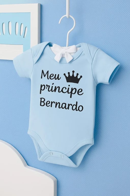Body Manga Curta Nome Personalizado Príncipe 3 a 6 Meses - Bernardo