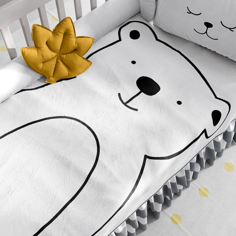 Manta Bebê Tricot Urso Branco e Preto 1m
