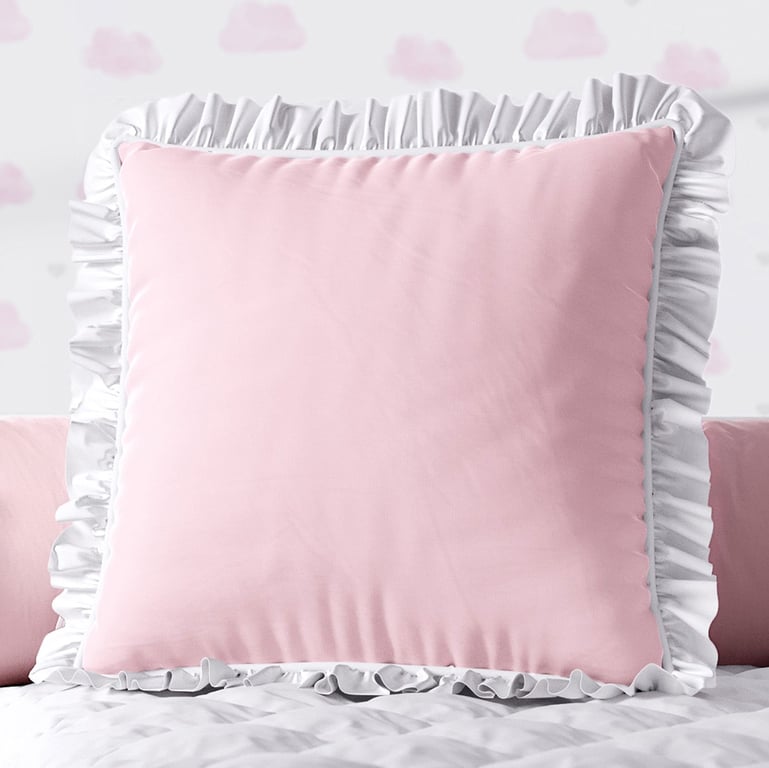 Almofada Quadrada Rosa Babadinho Branco 38cm