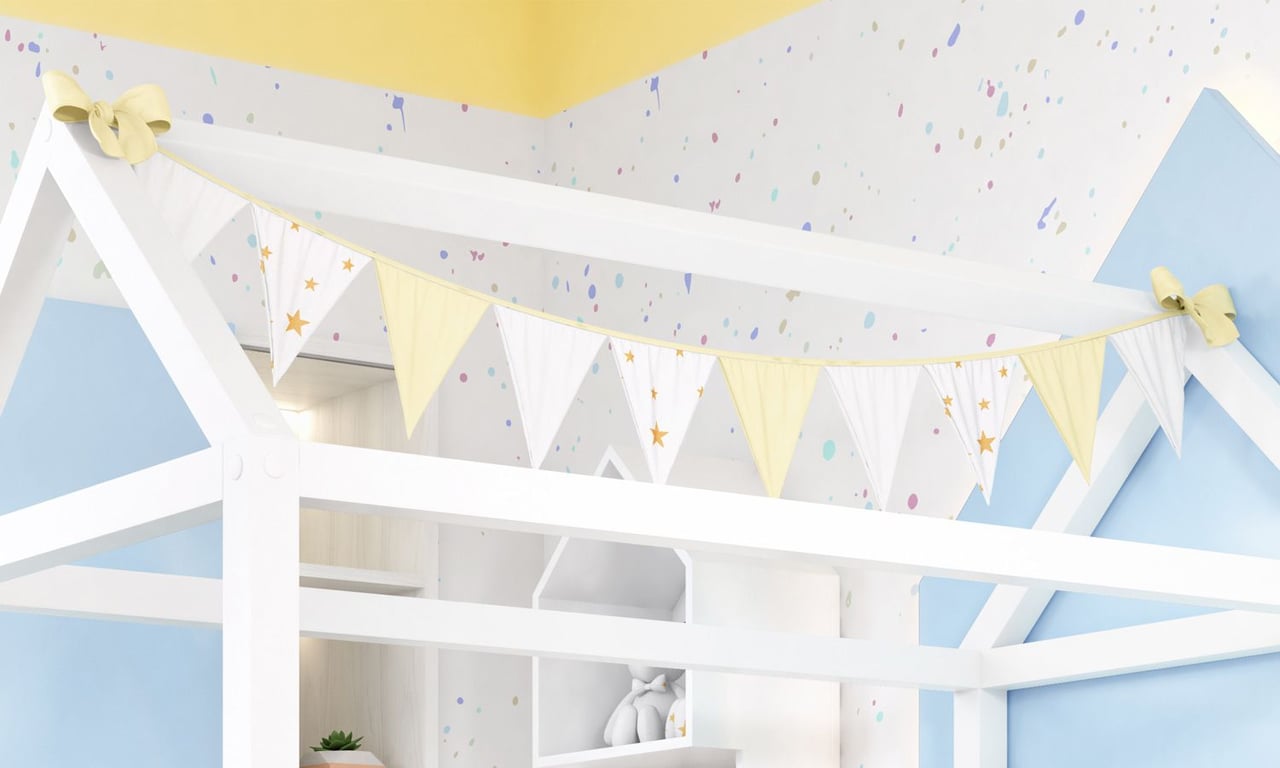 Varal de Cama Bandeirinhas Estrelinhas Amarelo 1,60m