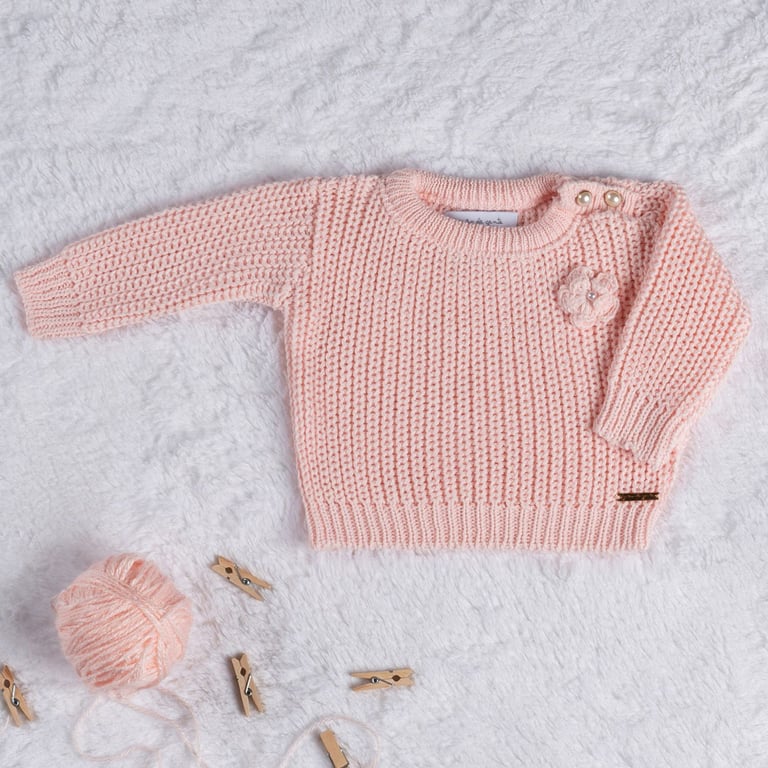 Saída Maternidade Tricot Menina Flor Rosa 02 peças