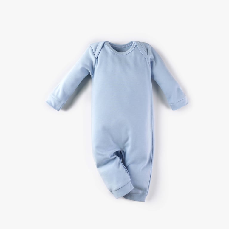 Macacão Longo Comfort em Algodão Egípcio Azul Bebê